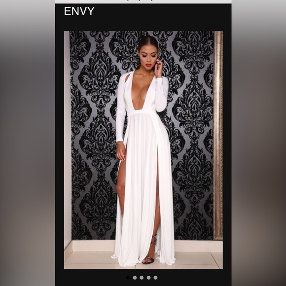 Abyss By Abby Dresses & Skirts - ABYSS BY ABBY | Taupe ‘Envy’ Plunge Neck High Slit Maxi Dress